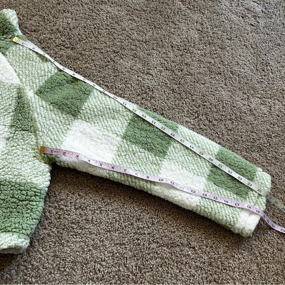 Buffbunny Green White Plaid Cropped Fleece Half Zip Sweater Size Small - Picture 6 of 7